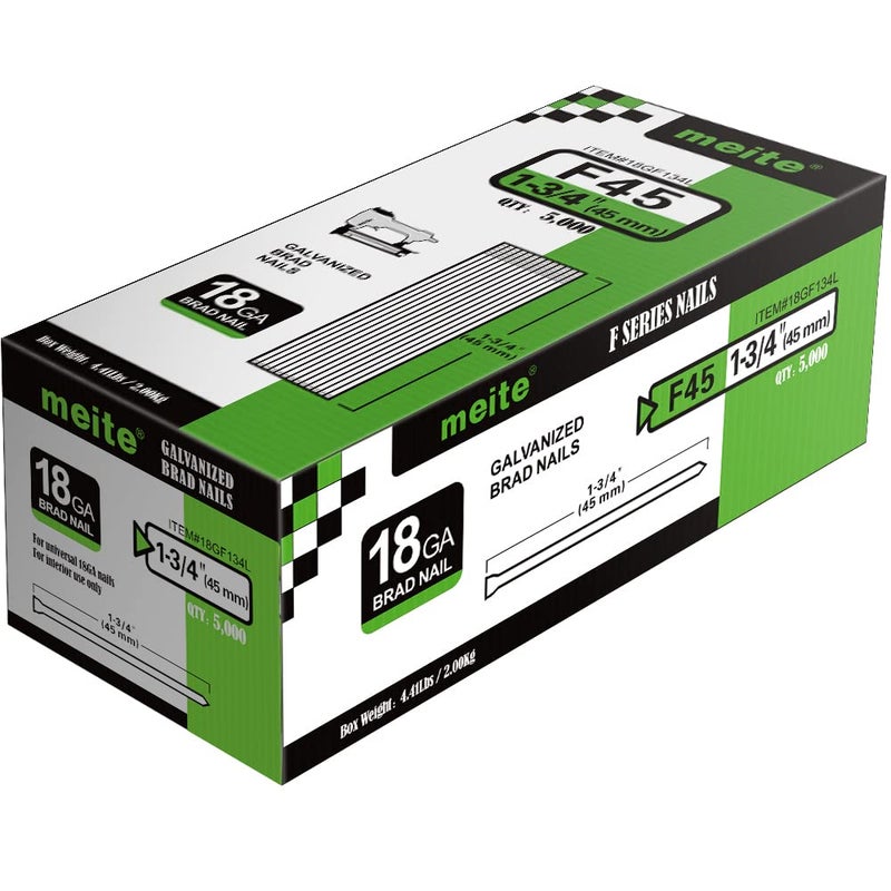 Meite مسامير براد ميتي 18 قياس، 1-3/4 بوصة 18GA، مسامير مجلفنة لبندقية المسامير الهوائية والكهربائية (5,000 قطعة) - Image 1